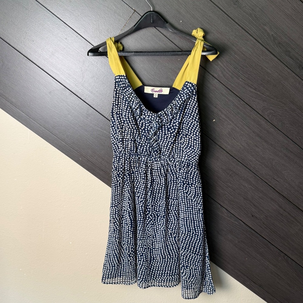 Emmelee Women's Polka Dot Tie Strap Ruffle Mini Dress Medium Navy Feminine